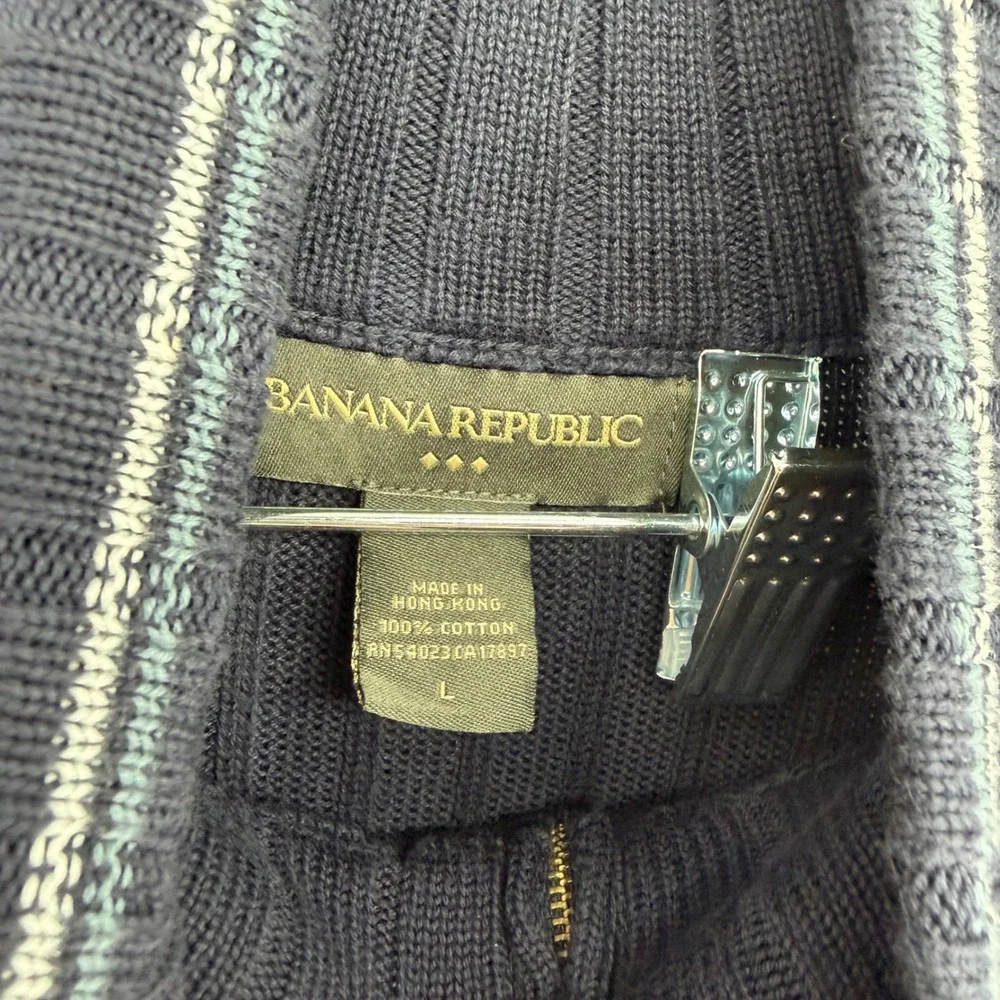 Banana Republic Mens‎ Navy Blue Ribbed 100% Cotton Quarter Zip Sweater Large L